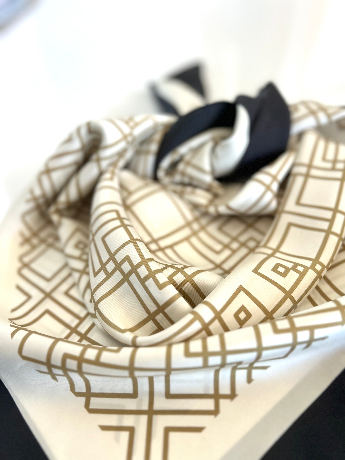 Neutral Geometric Silk Scarf