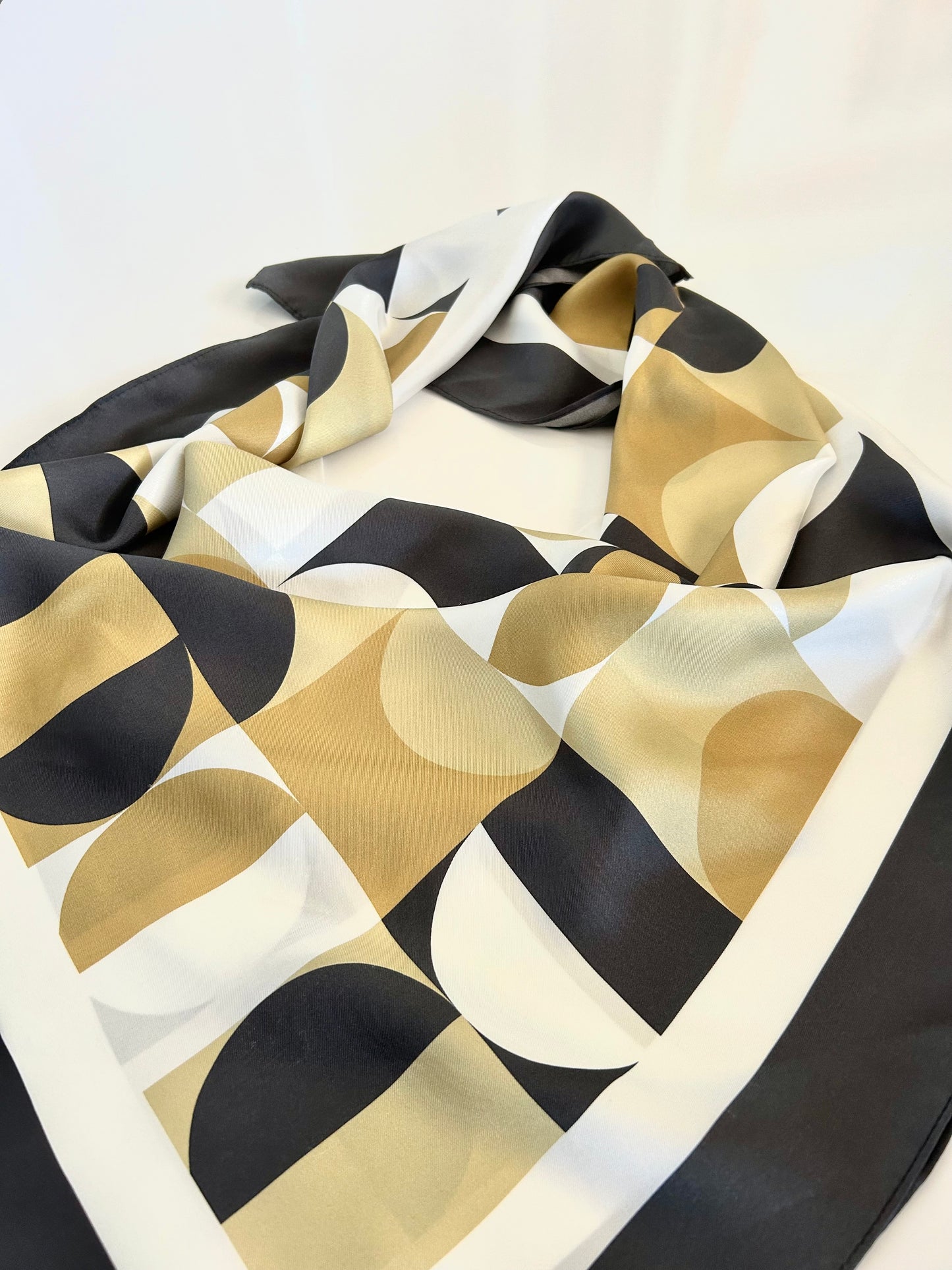 Classic Neutral Geometric Silk Twill Scarf