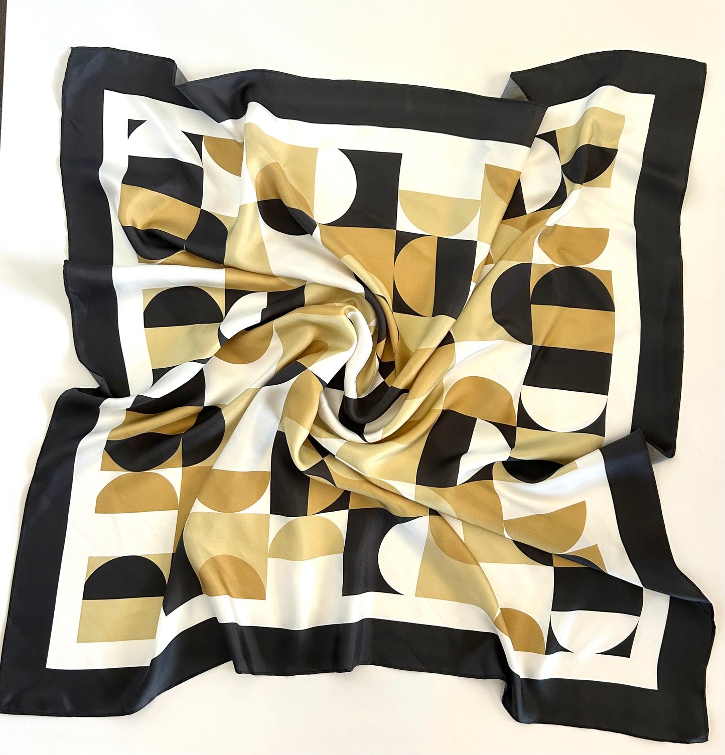 Classic Neutral Geometric Silk Twill Scarf