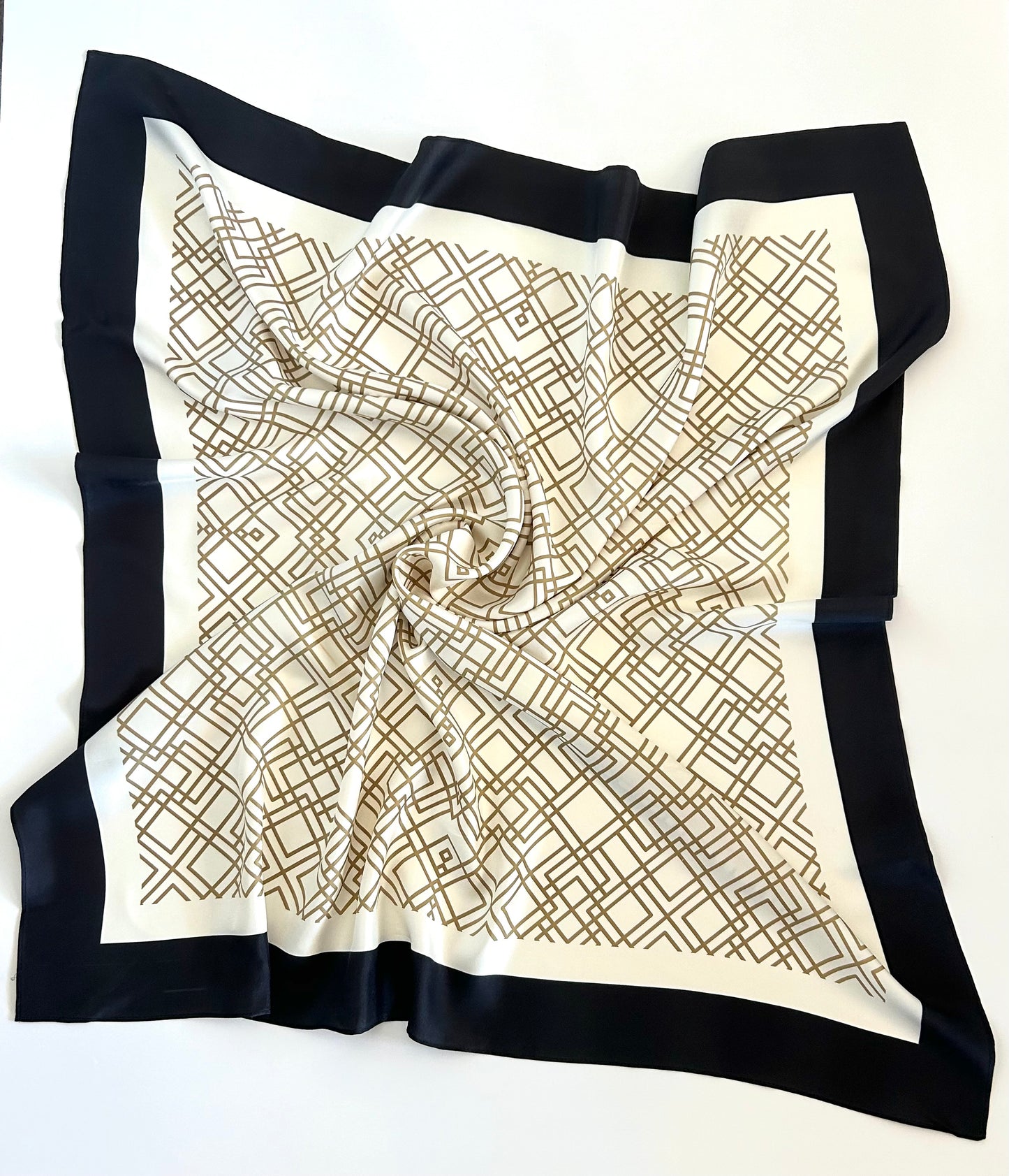 Neutral Geometric Silk Scarf